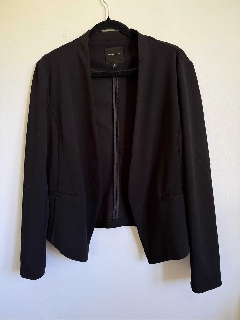 Dynamite Black Open Front Long Sleeves Basic Blazer L Large